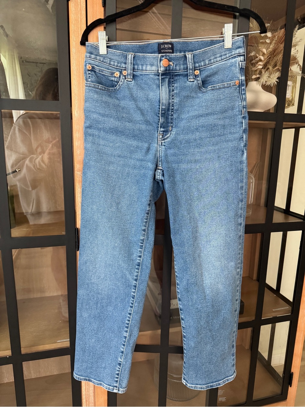 J. Crew stovepipe jeans petite short Slim Tapered relaxed Blue Fleur Wash
